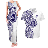 Tonga Queen Salote College 100th Years Couples Matching Tank Maxi Dress and Hawaiian Shirt White Tonga Kupesi Uniquely Pacific Art LT9 White - Polynesian Pride