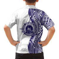 Tonga Queen Salote College 100th Years Family Matching Off Shoulder Short Dress and Hawaiian Shirt White Tonga Kupesi Uniquely Pacific Art LT9 - Polynesian Pride