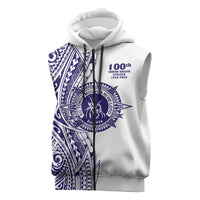Tonga Queen Salote College 100th Years Sleeveless Zip Hoodie White Tonga Kupesi Uniquely Pacific Art - Polynesian Pride