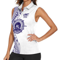 Tonga Queen Salote College 100th Years Women Sleeveless Polo Shirt White Tonga Kupesi Uniquely Pacific Art LT9 - Polynesian Pride
