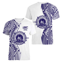 Tonga Queen Salote College 100th Years Women V-Neck T-Shirt White Tonga Kupesi Uniquely Pacific Art LT9 - Polynesian Pride