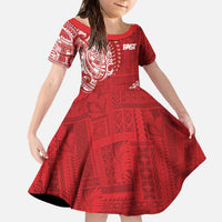 Samoa FAST Family Matching Off The Shoulder Long Sleeve Dress and Hawaiian Shirt Samoan Motif Patterns LT9 Daughter's Dress Red - Polynesian Pride