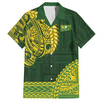 Samoa SUP Family Matching Off The Shoulder Long Sleeve Dress and Hawaiian Shirt Samoan Motif Patterns LT9 Dad's Shirt - Short Sleeve Green - Polynesian Pride