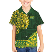 Samoa SUP Family Matching Short Sleeve Bodycon Dress and Hawaiian Shirt Samoan Motif Patterns LT9 Son's Shirt Green - Polynesian Pride