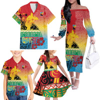 Personalised Torba PNG Day Family Matching Off The Shoulder Long Sleeve Dress and Hawaiian Shirt Oro Tapa Pattern LT9 - Polynesian Pride