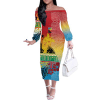 Personalised Torba PNG Day Family Matching Off The Shoulder Long Sleeve Dress and Hawaiian Shirt Oro Tapa Pattern LT9 Mom's Dress Green - Polynesian Pride