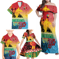 Personalised Torba PNG Day Family Matching Off Shoulder Maxi Dress and Hawaiian Shirt Oro Tapa Pattern LT9 - Polynesian Pride