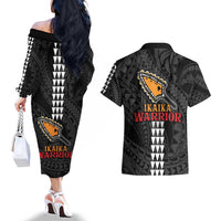 Aloha Spirit Ikaika Warrior Helmet Couples Matching Off The Shoulder Long Sleeve Dress and Hawaiian Shirt LT9 - Polynesian Pride