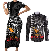 Aloha Spirit Ikaika Warrior Helmet Couples Matching Short Sleeve Bodycon Dress and Long Sleeve Button Shirt LT9 Black - Polynesian Pride