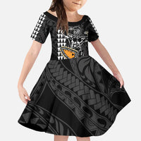 Aloha Spirit Ikaika Warrior Helmet Family Matching Off Shoulder Maxi Dress and Hawaiian Shirt LT9 Daughter's Dress Black - Polynesian Pride