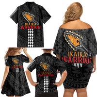 Aloha Spirit Ikaika Warrior Helmet Family Matching Off Shoulder Short Dress and Hawaiian Shirt LT9 - Polynesian Pride