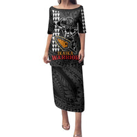 Aloha Spirit Ikaika Warrior Helmet Family Matching Puletasi and Hawaiian Shirt LT9 Mom's Dress Black - Polynesian Pride
