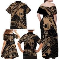 Ikaika Hawaiian Mythic Koa Tribal Warrior Family Matching Off Shoulder Maxi Dress and Hawaiian Shirt LT9 - Polynesian Pride