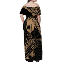 Ikaika Hawaiian Mythic Koa Tribal Warrior Family Matching Off Shoulder Maxi Dress and Hawaiian Shirt LT9 - Polynesian Pride