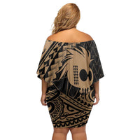 Ikaika Hawaiian Mythic Koa Tribal Warrior Family Matching Off Shoulder Short Dress and Hawaiian Shirt LT9 - Polynesian Pride