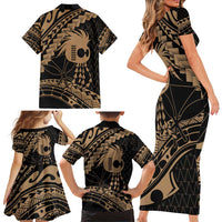 Ikaika Hawaiian Mythic Koa Tribal Warrior Family Matching Short Sleeve Bodycon Dress and Hawaiian Shirt LT9 - Polynesian Pride