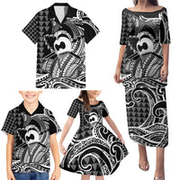Koa Ikaika Warrior Helmet with Shark Family Matching Puletasi and Hawaiian Shirt Black Kakau Style LT9 - Polynesian Pride