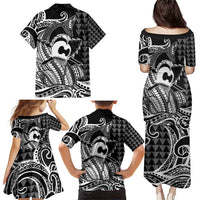 Koa Ikaika Warrior Helmet with Shark Family Matching Puletasi and Hawaiian Shirt Black Kakau Style LT9 - Polynesian Pride