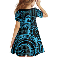 Koa Ikaika Warrior Helmet with Shark Family Matching Off Shoulder Maxi Dress and Hawaiian Shirt Blue Kakau Style LT9 - Polynesian Pride
