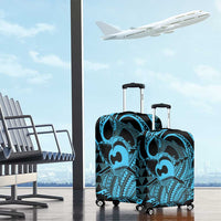 Koa Ikaika Warrior Helmet with Shark Luggage Cover Blue Kakau Style