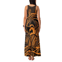 Koa Ikaika Warrior Helmet with Shark Family Matching Tank Maxi Dress and Hawaiian Shirt Gold Kakau Style LT9 - Polynesian Pride