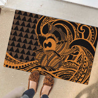 Koa Ikaika Warrior Helmet with Shark Rubber Doormat Gold Kakau Style