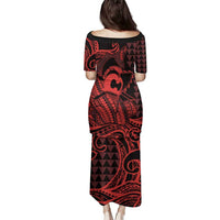 Koa Ikaika Warrior Helmet with Shark Family Matching Puletasi and Hawaiian Shirt Red Kakau Style LT9 - Polynesian Pride