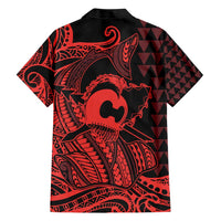 Koa Ikaika Warrior Helmet with Shark Family Matching Short Sleeve Bodycon Dress and Hawaiian Shirt Red Kakau Style LT9 - Polynesian Pride