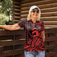 Koa Ikaika Warrior Helmet with Shark Women Polo Shirt Red Kakau Style