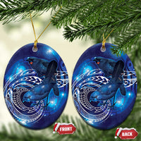 North Island Kokako and South Island Kokako Ceramic Ornament New Zealand Native Bird with Galaxy Vibe LT9 Oval Galaxy - Polynesian Pride