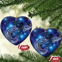 North Island Kokako and South Island Kokako Ceramic Ornament New Zealand Native Bird with Galaxy Vibe LT9 Heart Galaxy - Polynesian Pride