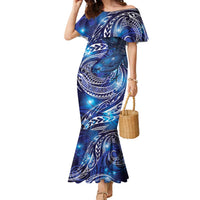 North Island Kokako and South Island Kokako Family Matching Mermaid Dress and Hawaiian Shirt New Zealand Native Bird with Galaxy Vibe