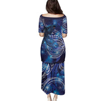North Island Kokako and South Island Kokako Family Matching Puletasi and Hawaiian Shirt New Zealand Native Bird with Galaxy Vibe LT9 - Polynesian Pride