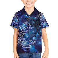 North Island Kokako and South Island Kokako Family Matching Short Sleeve Bodycon Dress and Hawaiian Shirt New Zealand Native Bird with Galaxy Vibe LT9 Son's Shirt Galaxy - Polynesian Pride
