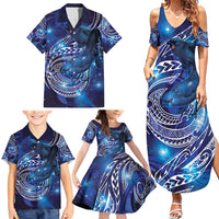 North Island Kokako and South Island Kokako Family Matching Summer Maxi Dress and Hawaiian Shirt New Zealand Native Bird with Galaxy Vibe LT9 - Polynesian Pride