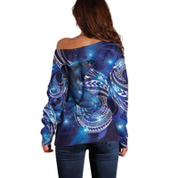 North Island Kokako and South Island Kokako Off Shoulder Sweater New Zealand Native Bird with Galaxy Vibe LT9 - Polynesian Pride