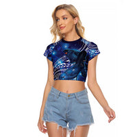North Island Kokako and South Island Kokako Raglan Cropped T Shirt New Zealand Native Bird with Galaxy Vibe LT9 Female Galaxy - Polynesian Pride