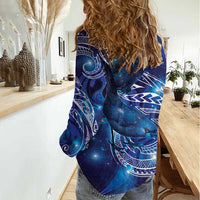 North Island Kokako and South Island Kokako Women Casual Shirt New Zealand Native Bird with Galaxy Vibe