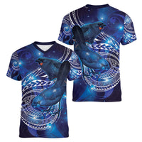 North Island Kokako and South Island Kokako Women V-Neck T-Shirt New Zealand Native Bird with Galaxy Vibe LT9 - Polynesian Pride