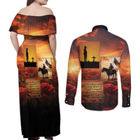 ANZAC Day Film Reel Lest We Forget Couples Matching Off Shoulder Maxi Dress and Long Sleeve Button Shirt Australia NZ Memorial LT9 - Polynesian Pride