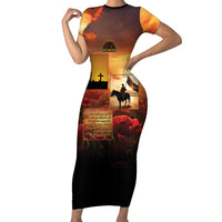 ANZAC Day Film Reel Lest We Forget Short Sleeve Bodycon Dress Australia NZ Memorial LT9 Long Dress Red - Polynesian Pride