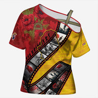 Personalised Niue ANZAC 1915-2026 Filmstrip Cross Shoulder Shirt Lest We Forget 25 April LT9 Female Gold - Polynesian Pride