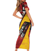 Personalised Niue ANZAC 1915-2026 Filmstrip Short Sleeve Bodycon Dress Lest We Forget 25 April LT9 - Polynesian Pride