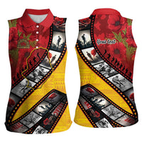 Personalised Niue ANZAC 1915-2026 Filmstrip Women Sleeveless Polo Shirt Lest We Forget 25 April LT9 - Polynesian Pride