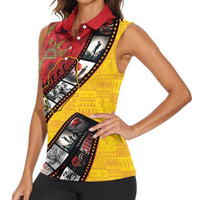 Personalised Niue ANZAC 1915-2026 Filmstrip Women Sleeveless Polo Shirt Lest We Forget 25 April LT9 - Polynesian Pride