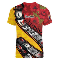 Personalised Niue ANZAC 1915-2026 Filmstrip Women V-Neck T-Shirt Lest We Forget 25 April LT9 - Polynesian Pride