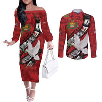 Personalised Tonga ANZAC 1915-2026 Filmstrip Couples Matching Off The Shoulder Long Sleeve Dress and Long Sleeve Button Shirt Lest We Forget 25 April LT9 Red - Polynesian Pride