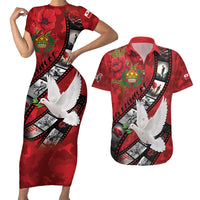 Personalised Tonga ANZAC 1915-2026 Filmstrip Couples Matching Short Sleeve Bodycon Dress and Hawaiian Shirt Lest We Forget 25 April LT9 Red - Polynesian Pride