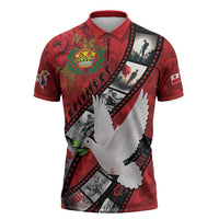 Personalised Tonga ANZAC 1915-2026 Filmstrip Zipper Polo Shirt Lest We Forget 25 April LT9 Red - Polynesian Pride