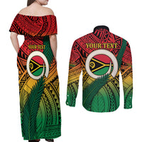 Personalised Vanuatu Yumi 44th Indipendens Dei Couples Matching Off Shoulder Maxi Dress and Long Sleeve Button Shirt Vanuatuan Broad Tusk with Polynesian Tribal LT9 - Polynesian Pride